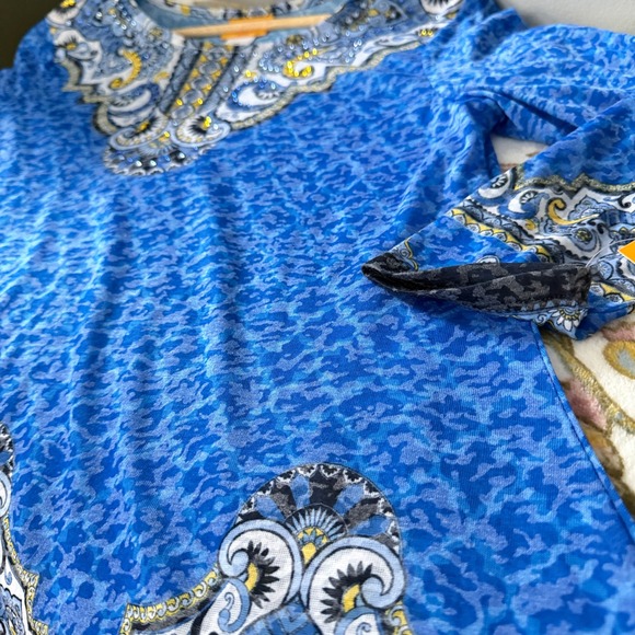 Ruby Rd Top Bohemian Petite Blue Horizon Paisley Rhinestone Embellished NWT - Picture 6 of 9